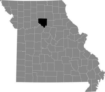 Black highlighted location map of the Chariton County inside gray map of the Federal State of Missouri, USA