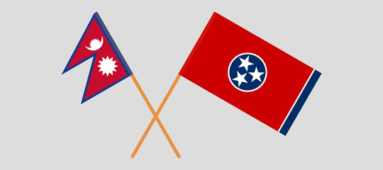 Crossed flags of Nepal and the State of Tennessee. Official colors. Correct proportion