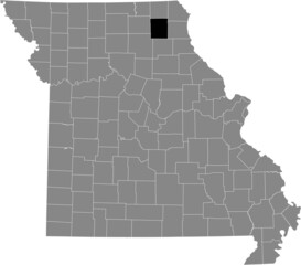 Black highlighted location map of the Knox County inside gray map of the Federal State of Missouri, USA