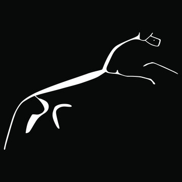 Uffington White Horse. Prehistoric hill figure from Oxfordshire in England. Celtic Iron or Bronze Age art. Pagan animal totem symbol. White silhouette on black background.