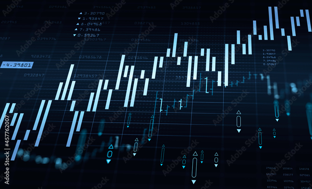 Poster bar chart with indicators and data on table background