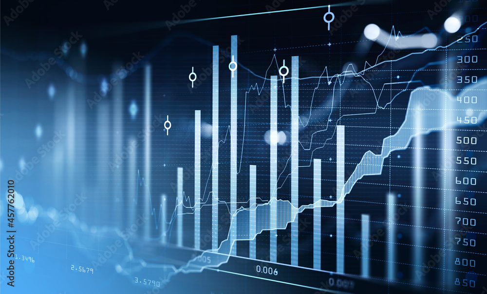 Aufkleber financial chart and rising graph with lines and numbers