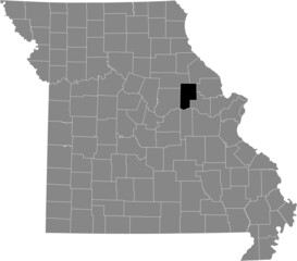 Black highlighted location map of the Montgomery County inside gray map of the Federal State of Missouri, USA