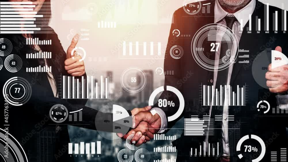 Poster conceptual business handshake with dashboard for financial data analysis . 3d render computer graphi