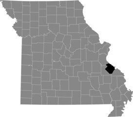 Black highlighted location map of the Sainte Genevieve County inside gray map of the Federal State of Missouri, USA