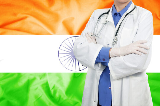 Doctor standing with the flag