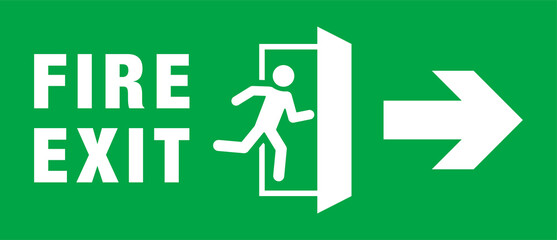 Green color emergency fire exit sign. Warning sign. icon of man running to the door.