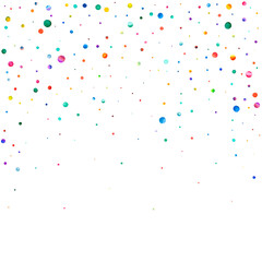Watercolor confetti on white background. Admirable rainbow colored dots. Happy celebration square colorful bright card. Divine hand painted confetti.