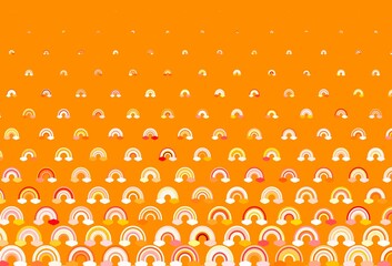 Light Orange vector backdrop with rainbows, clouds.