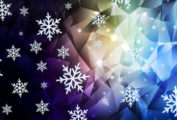 Dark Blue, Yellow vector texture with colored snowflakes, stars.