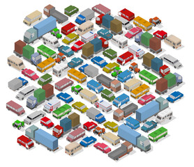 Isometric cars. Background for illustration traffic jam, city problem and your design.