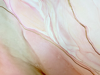 Abstract pink with gold background — pink and beige art with beautiful smudges and stains made with alcohol ink. Fluid texture resembles marble, flowers, petals, watercolor or aquarelle.