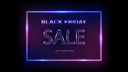 Black friday sale background with neon frame. Vector illustration.