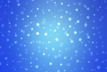 Light BLUE vector layout with bright snowflakes, stars.