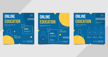 Set of social media post templates on minimal blue background. Suitable for Online Education, Business Webinars, and Other Seminars