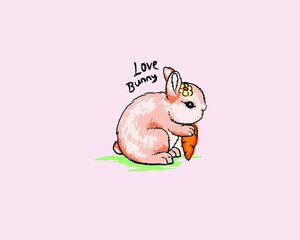 Cute bunny eating carrots. watercolor