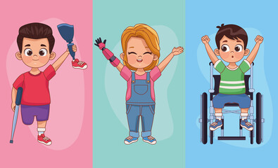 three disability kids characters