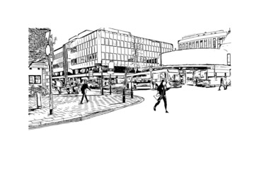 Building view with landmark of Kingston is the 
city in Canada. Hand drawn sketch illustration in vector.