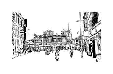 Building view with landmark of Kingston is the 
city in Canada. Hand drawn sketch illustration in vector.