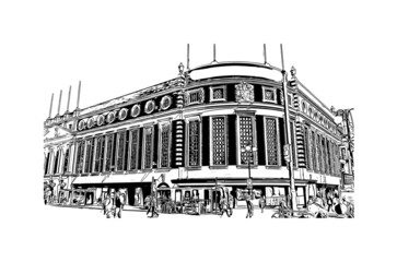 Building view with landmark of Kingston is the 
city in Canada. Hand drawn sketch illustration in vector.