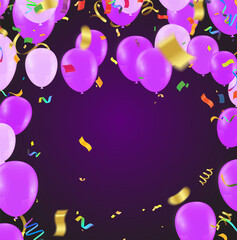 Template for Happy birthday card with place for text. purple balloons  EPS 10 vector file included