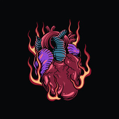 flaming cardiac tattoo vector design