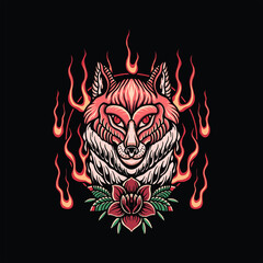 flaming fox tattoo vector design
