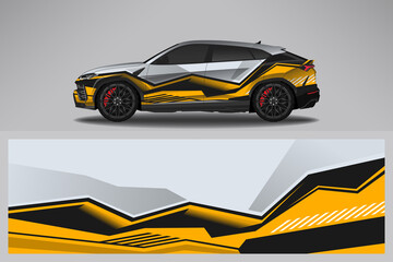 Fototapeta premium Wrap car vector design decal. Graphic abstract line racing background design for vehicle, race car, rally, adventure livery camouflage.