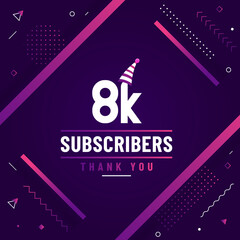 Thank you 8K subscribers, 8000 subscribers celebration modern colorful design.