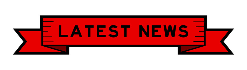 Ribbon label banner with word latest news in red color on white background