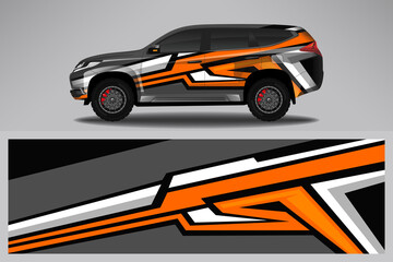 Fototapeta premium Wrap car vector design decal. Graphic abstract line racing background design for vehicle, race car, rally, adventure livery camouflage.