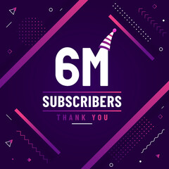 Thank you 6M subscribers, 6000000 subscribers celebration modern colorful design.