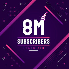 Thank you 8M subscribers, 8000000 subscribers celebration modern colorful design.
