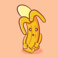 cute banana mascot sitting isolated cartoon in flat style