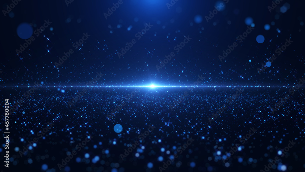 Leinwandbilder Abstract Blue Particle Futuristic Floating in Universe Horizontal Flare Cyan Light Effect Illustration Background	