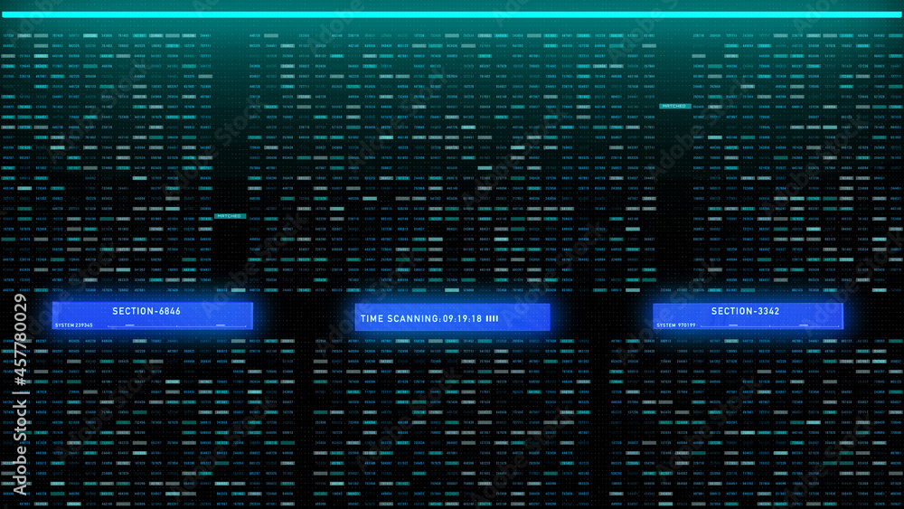 Poster Technology Digital Binary Number Data Sampling Selection. HUD Scifi Glow Botton Status Identification System Illustration