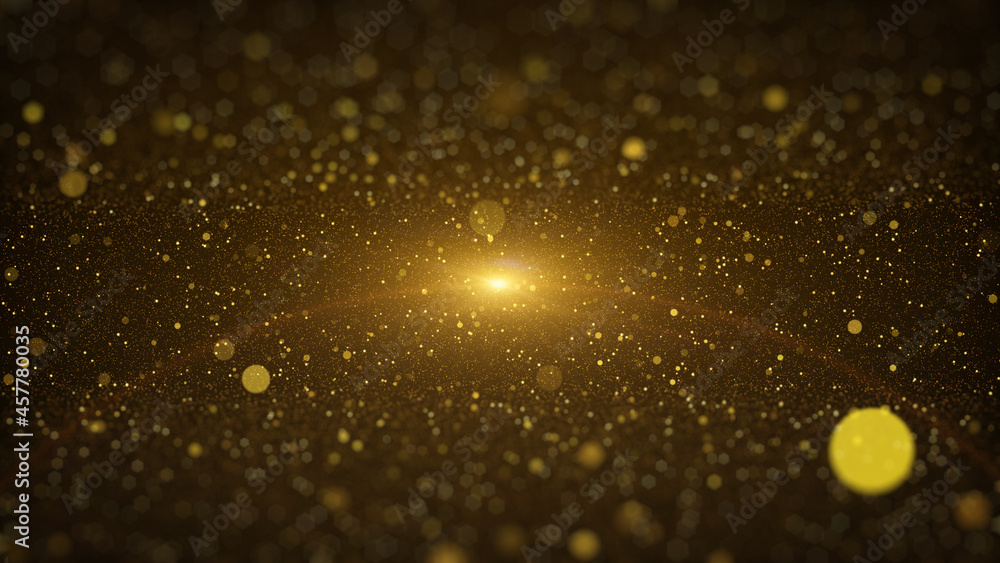 Poster futuristic gold bokeh blur particle flying flickering in cyber space illustration background