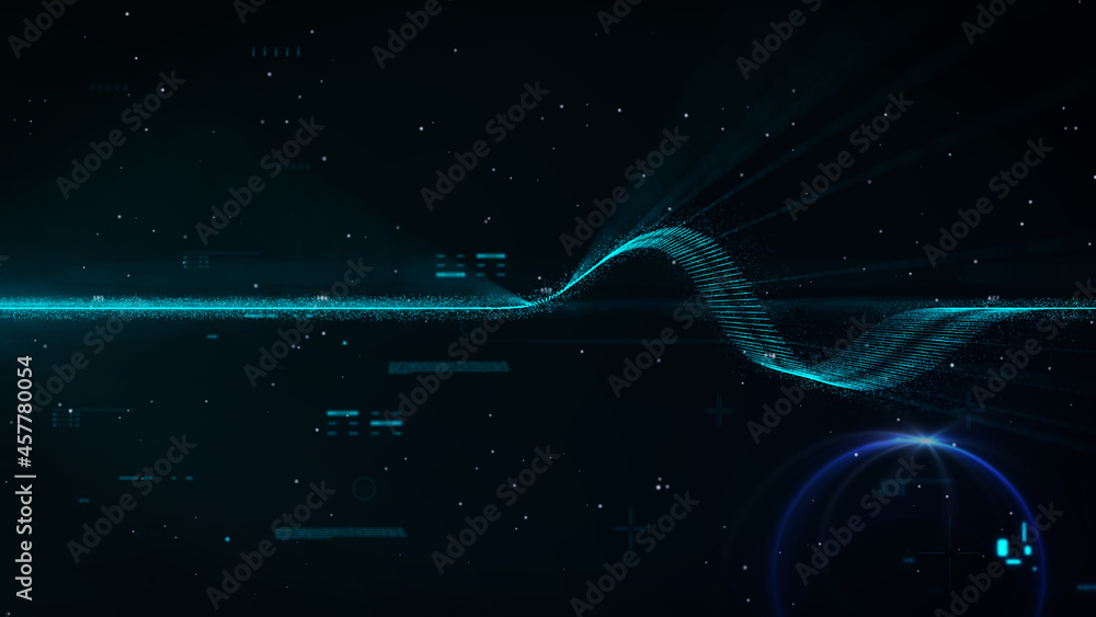 Poster Digital Data Pulse Communication Transfer Simulation. HUD Cyberspace Information Graphic Dashboard Illustration