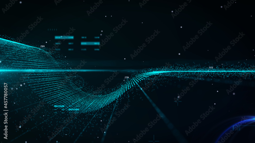 Poster Digital Sine Wave HUD Futuristic Data Flow Transfer Signal Analysis Simulation Infographic Illustration Background
