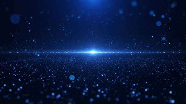 Abstract Blue Particle Futuristic Floating in Universe Horizontal Flare Cyan Light Effect Illustration Background	
