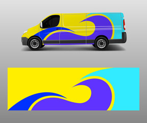 Fototapeta premium Graphic abstract wave designs for wrap vehicle, race car, branding car. Pick up truck and cargo van car wrap design vector.
