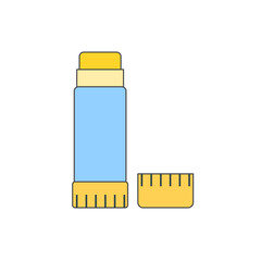 Outlined flat style glue stick vector icon design in blue and yellow colour.