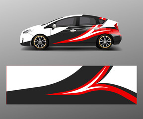 Obraz premium Car wrap decal design vector. Graphic abstract racing designs for vehicle, rally, race, adventure template design vector