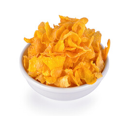 Cornflakes in white bowl on white background