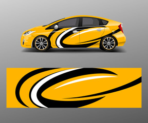 Fototapeta premium Racing car wrap. abstract strip shapes for Company car wrap, sticker, and decal template design vector
