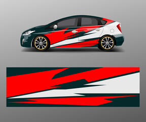 Fototapeta premium Racing car wrap. abstract strip shapes for Company car wrap, sticker, and decal template design vector