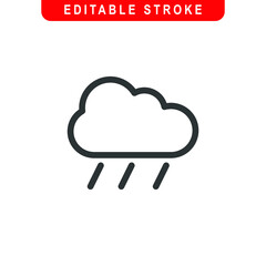 Cloud Rain Outline Icon. Rain Cloud Line Art Logo. Vector Illustration. Isolated on White Background. Editable Stroke