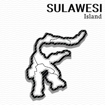 Post template for social media Sulawesi Island vector map black and white, High detailed illustration. Sulawesi Island, part of Indonesia, country in Asia.