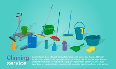 Poster of the Cleaning service.Cleaning services in offices and residential buildings.The concept of advertising cleaning business.Vector illustration.