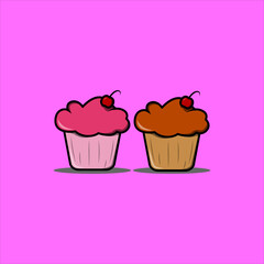 chocolate and strawberry muffin cupcake with cherry food and beverage cartoon vector illustration